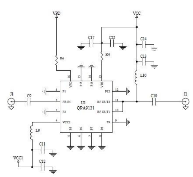 Schaltplan - Qorvo QPA9121 Evaluierungsboard